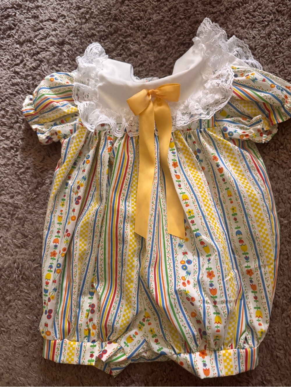 Yellow Bow Floral Stripe Baby Romper